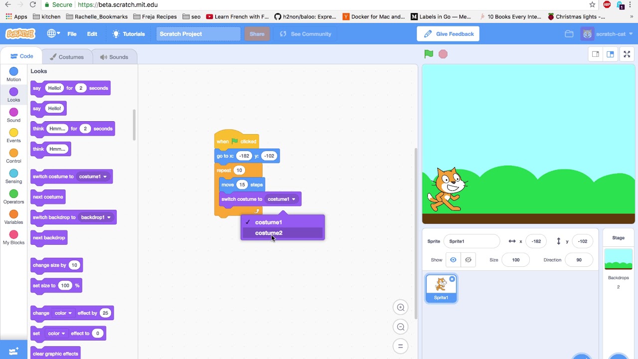 Scratch 3 block coding on screen